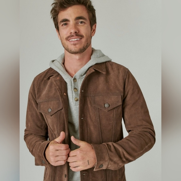 NWT Men's Lucky Brand Suede Trucker Jacket. Medium. - Picture 2 of 12